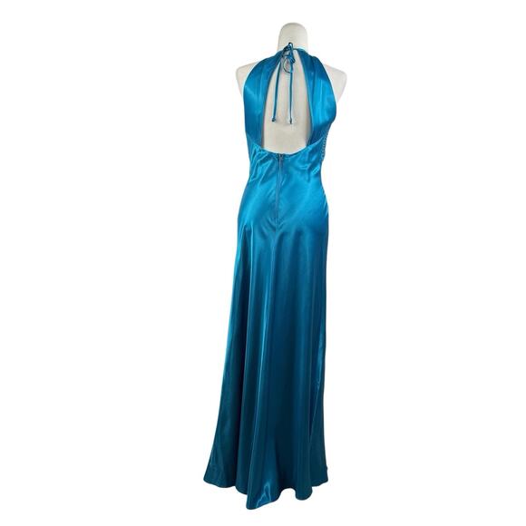 Vintage Morgan And Co Blue Satin Maxi Formal Dress 9/10 Open Back Prom Y2K 90s - Picture 15 of 16
